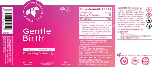 Miniatura 7 de Mountain Meadow Herbs Gentle Birth for Birth Prep / Preparación del parto, extracto de hierbas líquido de acción rápida para apoyo al parto - 4oz