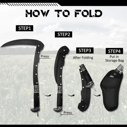 Miniatura 5 de WILLBOND Herramienta de jardín plegable de hoz negra afilada, cuchillo de mano de hierba de seguridad portátil con funda mango de madera, 2