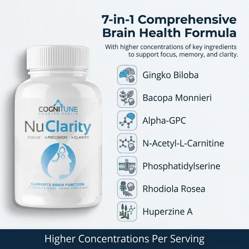 Miniatura 3 de NuClarity - Suplemento Premium para la Función Cerebral Natural - #1 Focus, Energy, Memory Booster - Salud Mental, Claridad y Apoyo Cognitivo