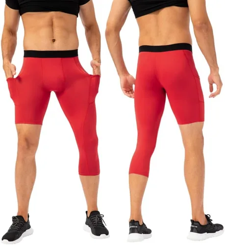Miniatura 24 de Pantalones de compresión para hombre, mallas de compresión de una pierna para baloncesto, capri 3/4, leggings atléticos, capa base de secado fresco