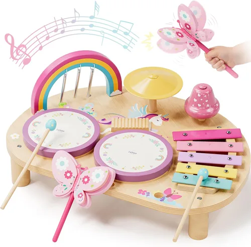 Miniatura 8 de Lehoo Castle Juego de batería para bebé, instrumentos musicales de madera, juguetes Montessori para niños pequeños de 1 a 3 años, juego de percusión