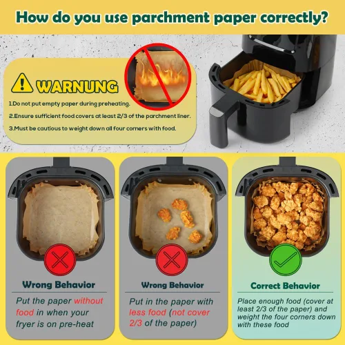 Miniatura 7 de BYKITCHEN Forros pequeños para freidora de aire de 1 a 3 cuartos de galón, juego de 200, mini papel pergamino para freidora de aire de 5.5 pulgadas