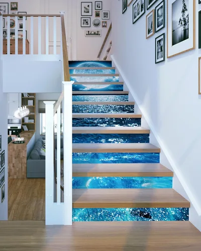 Miniatura 5 de FLFK Calcomanías para escaleras - Adhesivos para escaleras tipo pela y pega, calcomanías brillantes de luna sobre el mar para escalones, Gxl813