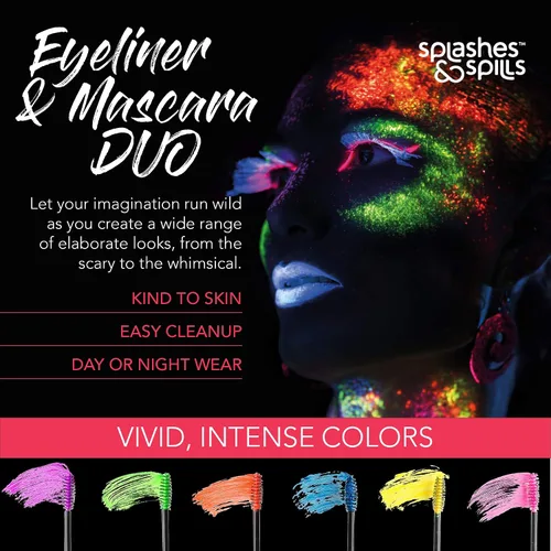 Miniatura 5 de Dúo delineador de ojos y rímel con luz negra UV, paquete variado de 6 colores, 0.2 onzas líquidas, etapa de día o noche, discotecas o maquillaje