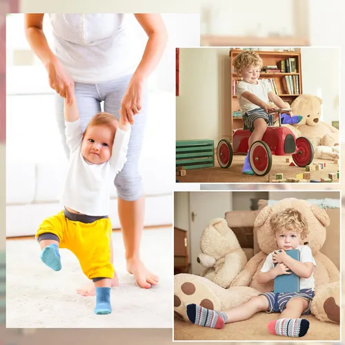 Miniatura 5 de ELUTONG - Calcetines de agarre para niños, paquete de 12 unidades, antideslizantes, calcetines de tripa para bebés y niños de 1 a 7 años, niños