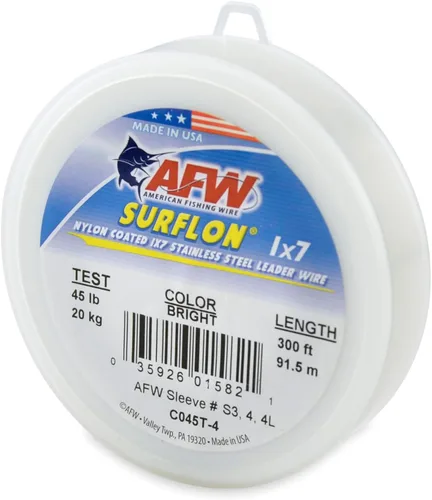 Miniatura 86 de Alambre de pesca americano Surflon recubierto de nailon 1x7 de acero inoxidable, línea líder de pesca para agua salada, prueba de 10 libras - prueba