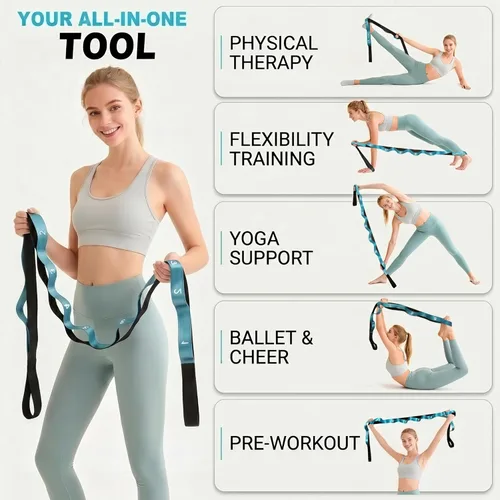 Miniatura 7 de Acozycoo Correa de estiramiento con 10 bucles, correa de yoga para terapia física, entrenamiento en casa, entrenamiento de pilates y flexibilidad