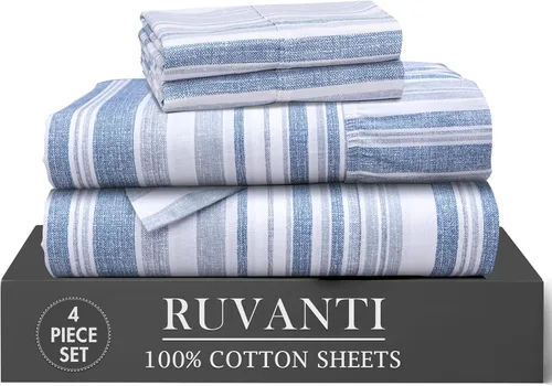 Miniatura 49 de RUVANTI 6 Piezas Sábanas de Algodón - 100% Algodón Natural Suave, Ligeras y Transpirables Sábanas de Percal Crujiente, Sábanas de Cama Tamaño Full