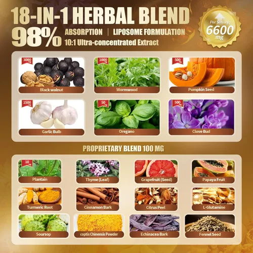 Miniatura 3 de Limpieza 18 en 1 de ajenjo de nogal negro para humanos, suministro para 80 días, porción de 6600 mg, limpieza intestinal rápida y salud digestiva