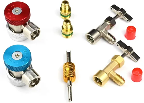 Kit de accesorios de adaptador Lu-Hawk R134A (Adaptadores R134a de baja/alta presión, Grifos de lata autosellante y de un solo uso, Herramienta de