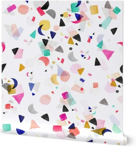 Despegar y pegar papel tapiz Swatch - Confeti Fiesta Cumpleaños Formas Coloridas Acuarela Abstracto Geométrico Lindo Mod Papel pintado personalizado