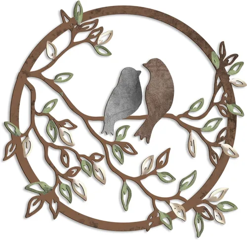 Miniatura 11 de Ferraycle Arte de pared de metal con silueta de pájaro en rama de árbol, decoración de pájaro para sala de estar, jardín, dormitorio, oficina