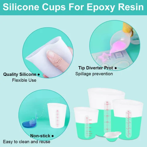 Miniatura 4 de 6 piezas de juego de tazas de silicona, 500ml, 250ml y 125ml para tazas medidoras de silicona de epoxi, tazas de mezcla antiadherentes, moldes