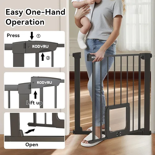 Miniatura 4 de Puerta para perros de 30 pulgadas de alto con puerta para gatos, ancho ajustable (29.7-45.2 pulgadas) para puertas, pasillos y escaleras, puerta