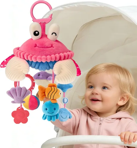 Miniatura 8 de Juguetes de Asiento de Carro para Bebés de 0-6 Meses, Juguete Colgante Sensorial de Cangrejo de Peluche para Cochecito, Cuna y Gimnasio de Juego