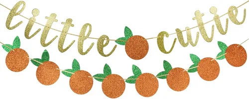 Miniatura 10 de Cartel con texto en inglés "A Little Cutie Is On The Way", pancarta de cítricos, cumpleaños temático naranja, decoración de fiesta de cumpleaños