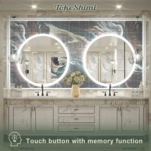 Miniatura 5 de TokeShimi Espejo redondo LED de 40 pulgadas, espejo iluminado para baño, grande, regulable, montado en la pared, espejo circular antivaho