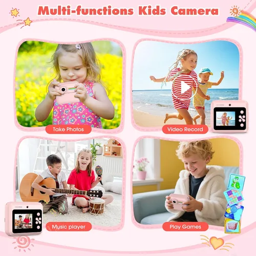 Miniatura 4 de Cámara para niños, impresión de fotos instantánea, cámaras duales de video digital HD para niños pequeños, cámara digital para niños que imprimen