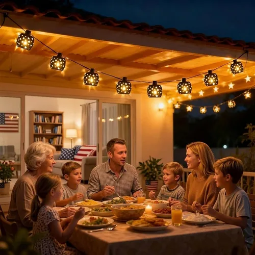 Miniatura 4 de Vigdur Guirnalda de luces tipo farol, tira de luces de estrella enchufable con 10 bombillas G40 transparentes y pantallas de plástico de estrella