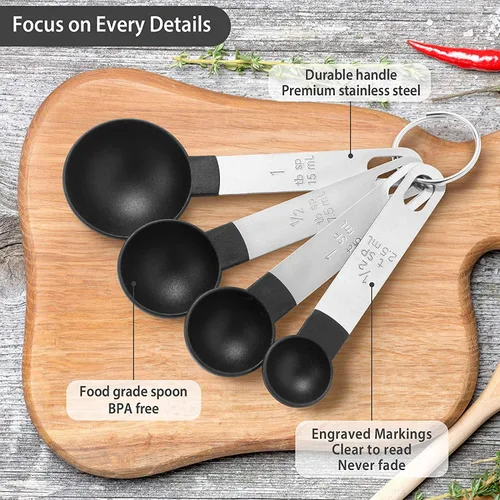 Miniatura 5 de Juego de 8 tazas y cucharas medidoras/tazas medidoras anidables con mango de acero inoxidable/para ingredientes secos y líquidos (gris oscuro)