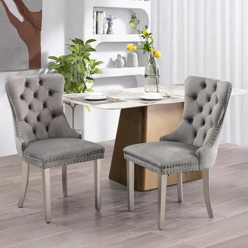 Miniatura 37 de SoarFlash Juego de 4 sillas de comedor de terciopelo, silla lateral de respaldo alto, silla lateral tapizada moderna de alta gama con capitoné
