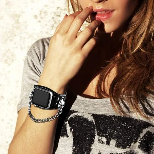 Miniatura 3 de VIQIV Pulsera de cuero con calavera compatible con Apple Watch Band Ultra de 1.929 in, 1.732 in, 1.772 in, 1.654 in, 1.614 in, 1.575 in, 1.496 in