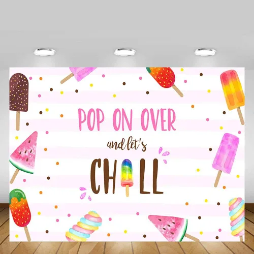 Miniatura 3 de MEHOFOND Fondo de fiesta de paletas de verano rosa para fiesta de piscina, pop on over and Let's Chill Swim Girl cumpleaños, baby shower, fondo