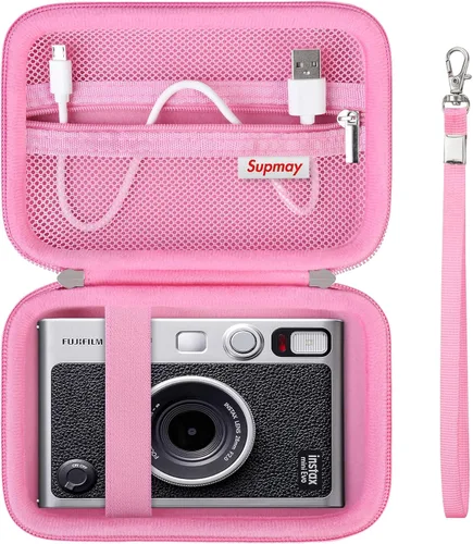 Miniatura 11 de Funda de transporte compatible con cámara instantánea Fujifilm Instax Mini EVO, bolsa de viaje con bolsillo de malla para fotos, cables USB