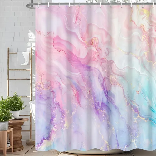 Miniatura 43 de Cortina de ducha abstracta de mármol negro gris y dorado con grietas, cortina de baño moderna ombre impresa, cortina impermeable y lavable de tela