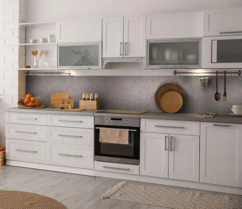 Miniatura 2 de Retro-Art 703535 - Paneles de pared para cocina, paquete de 10 unidades, rústicos metálicos de panal de pared en plata, PVC, 24.5 x 18.5, cubierta