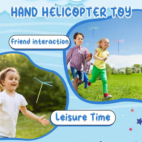 Miniatura 5 de 50 juegos de juguetes de helicópteros voladores, 50 hélices + 50 varillas, helicóptero de mano, juguetes de fiesta al aire libre para niños de 4 a 8