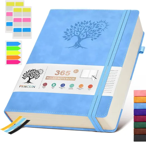 Miniatura 10 de PERCUN Cuaderno de diario rayado B5 – Diarios grandes de cuero de 365 páginas para escritura de mujeres y hombres, cuaderno de tapa dura con páginas