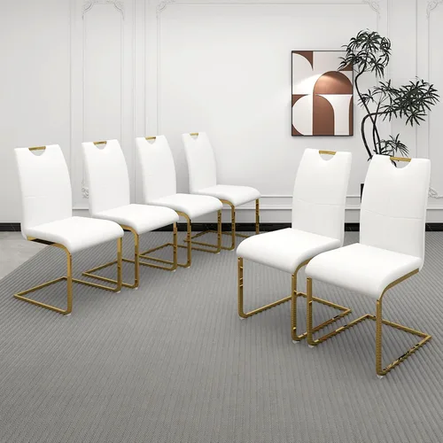 Miniatura 19 de Juego de 2 sillas de comedor, modernas sillas de comedor de piel sintética con respaldo alto, patas de metal, sillas tapizadas modernas para cocina