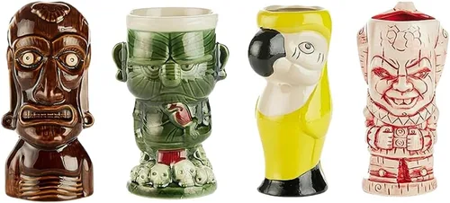 Miniatura 6 de LEMONSODA Vasos de cerámica tiki hawaianos (cerámica, juego de 4)