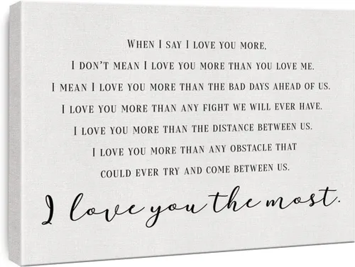 Lienzo decorativo para dormitorio, con texto en inglés "When I Say I Love You More Romantic Quote Print", pintura de matrimonio enmarcada lista para