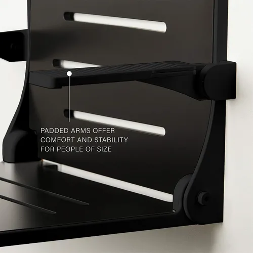 Miniatura 4 de Seachrome Silhouette Comfort Banco de Ducha Plegable de Montaje en Pared con Brazos, Asiento Negro con Marco Negro Mate
