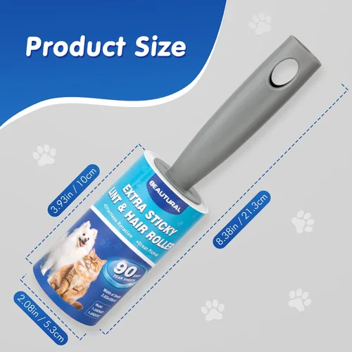 Miniatura 8 de BEAUTURAL Rodillo de pelusa, extra pegajoso, 360 hojas para eliminación de pelo de mascotas, removedor de pelusa de perros y gatos, paquete de 4