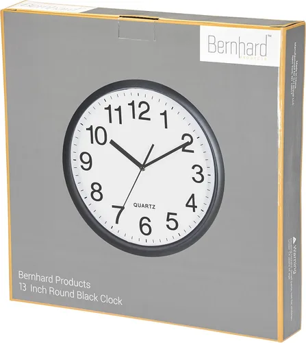 Miniatura 7 de Bernhard Products Reloj de pared negro, grande de 13 pulgadas, silencioso, de cuarzo, funciona con pilas, redondo, fácil de leer