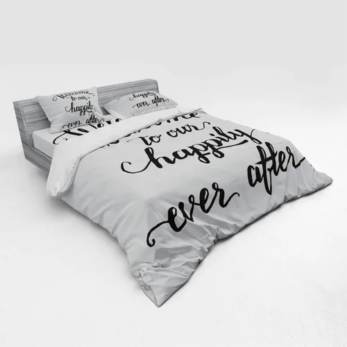 Miniatura 3 de Ambesonne Saying Bedding Set, Vintage Fountain Pen Lettering Wedding Welcome to Our Happily Ever After, 4 Piece Duvet Cover Set with Shams and