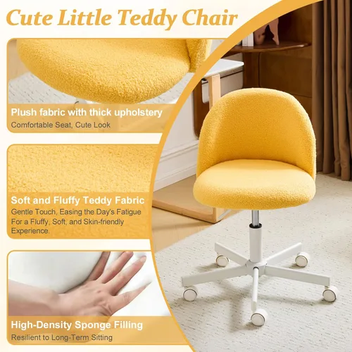 Miniatura 5 de VINGLI Silla de caramelo linda silla de escritorio sin brazos, cómoda silla de oficina pequeña con ruedas, silla de tocador, soporte lumbar, silla