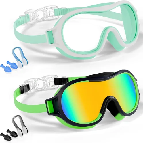 Miniatura 17 de Aegend Paquete de 2 gafas de natación para niños de 3 a 15 años, antivaho, anti-UV, visión amplia, impermeables, sin fugas, para niños y niñas Azul