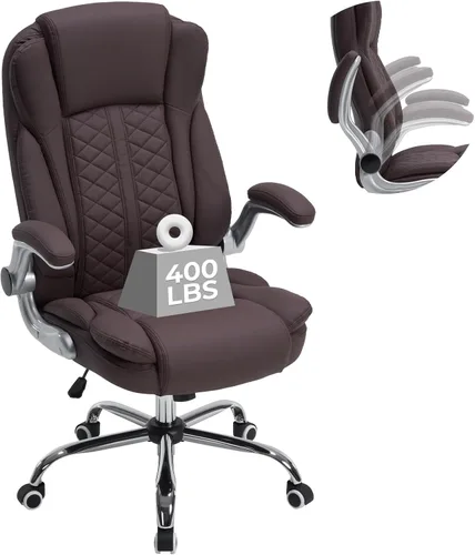 Miniatura 10 de Silla de oficina ejecutiva de 400 libras con reposabrazos abatibles, silla de computadora grande y alta para personas pesadas, silla ergonómica Crema