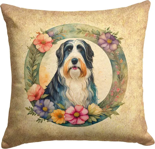 Miniatura 228 de Caroline's Treasures DAC2072PW1414 Affenpinscher and Flowers - Almohada decorativa de tela, lavable a máquina, para interiores y exteriores