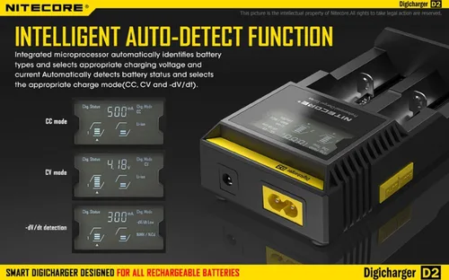 Miniatura 3 de Nitecore D2 cargador inteligente versión 2015 con pantalla LCD para Li-ion, IMR, LiFePO4 26650 22650 18650 17670 18490 17500 18350 16340 RCR123