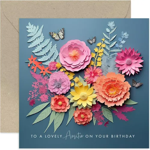 Old English Co. - Tarjeta de cumpleaños para tía encantadora para ella, diseño de flores oscuras y obras de arte de mariposa, tarjeta de cumpleaños