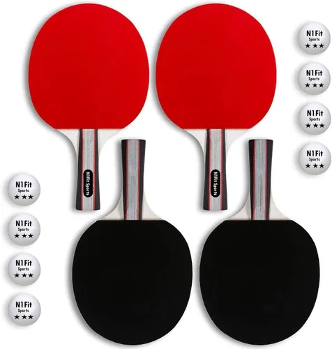 Miniatura 2 de N1fit Paletas de ping pong – Juego de 4 raquetas de alto rendimiento de 5 capas, 8 pelotas de tenis de mesa profesionales de 3 estrellas, estuche