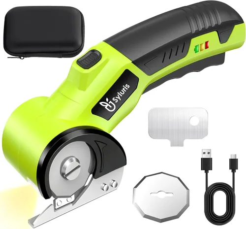Miniatura 9 de Syluris Cortador de cartón, tijeras eléctricas inalámbricas, cortador de cajas eléctrico de 4.2 V con luz LED y bloqueo de seguridad, cortadores