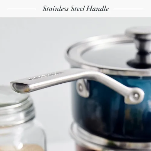 Miniatura 8 de Merten & Storck Utensilios de cocina esmaltados con núcleo de acero hecho a mano europea, olla de 1.4 cuartos de galón con tapa, inducción, sin PFAS