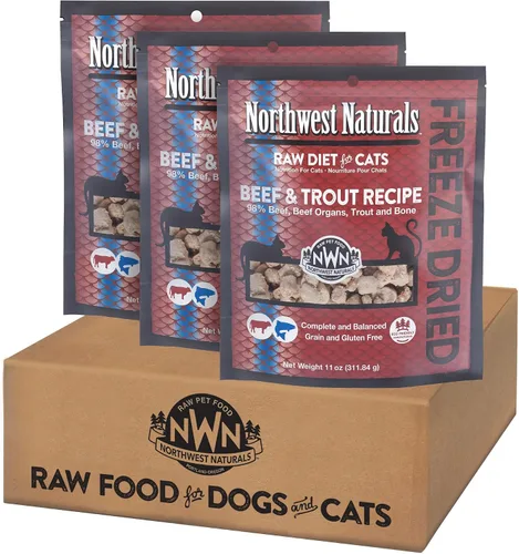 Miniatura 12 de Northwest Naturals Alimento liofilizado de carne de res y trucha para gatos y gatitos, bocados del tamaño de un bocado, saludable, limitado