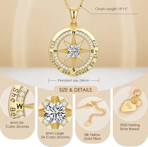 Miniatura 6 de Regalos de graduación para ella 2023, collares de graduación para niñas, collar de brújula de plata esterlina S925 para mujer, regalo de joyería